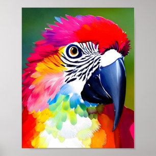 Colorful parrot  bird on a green background poster