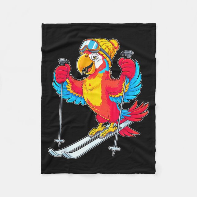 Colorful parrot skiing adventure winter fun  fleece blanket (Front)