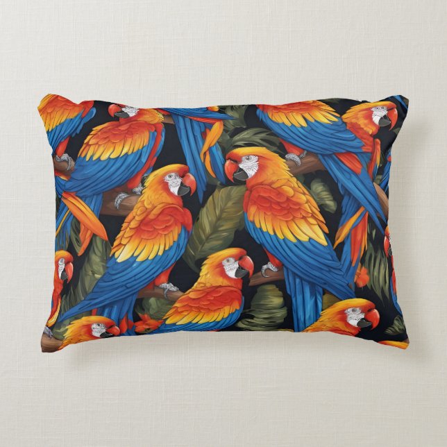 Colorful Parrots Accent Pillow (Front)