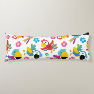 Colorful Parrots, Tropical Parrots, Birds, Flowers Body Pillow