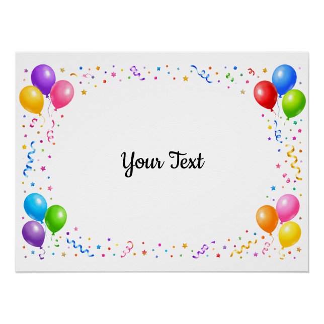 Colorful Party Balloons Confetti Frame Design Poster (Front)