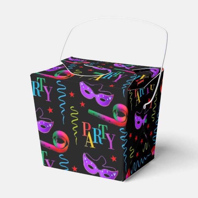 Colorful Party Masks Celebration Collage Black Favor Box (Front Side)