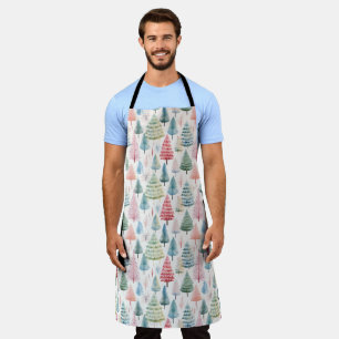 Colorful Pastel Christmas Pine Trees Pattern Apron