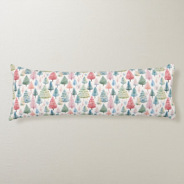Colorful Pastel Christmas Pine Trees Pattern Body Pillow (Front)