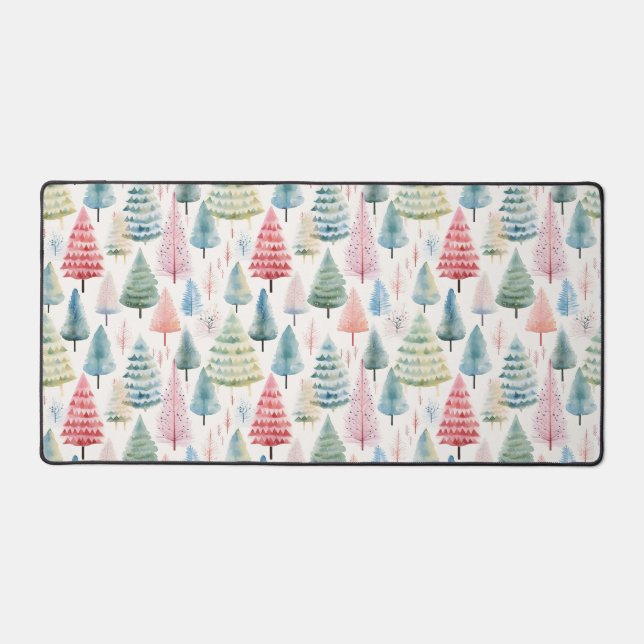 Colorful Pastel Christmas Pine Trees Pattern Desk Mat (Front)