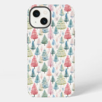Colorful Pastel Christmas Pine Trees Pattern
