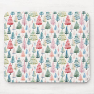 Colorful Pastel Christmas Pine Trees Pattern Mouse Pad