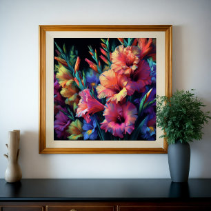 Colorful Pastel Drawing Gladioli Poster