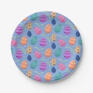 Colorful Pastel Easter Eggs Repeat Pattern Paper Plate