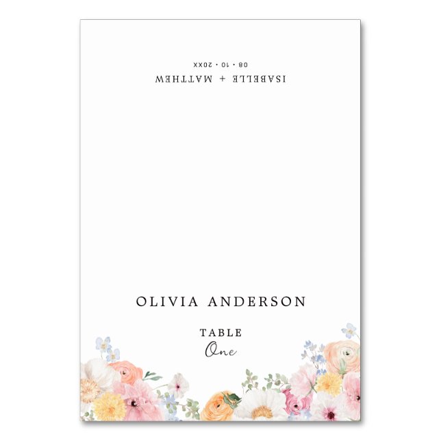 Colorful Pastel Floral Guest Name Table Number (Front)