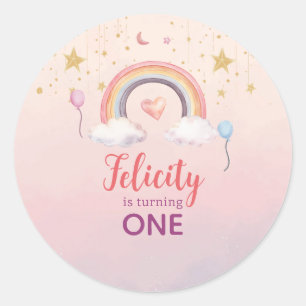 Colorful Pastel Rainbow Girl Birthday Classic Round Sticker