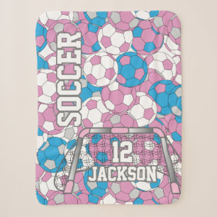 Colorful Pastel Soccer Ball Collage with Text Sherpa Blanket