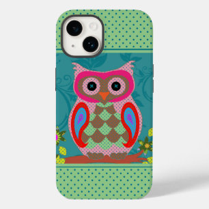 Colorful Patchwork Folk Art Owl and Dots Case-Mate iPhone 14 Case