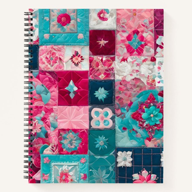Colorful Patchwork Quilt Art Spiral Notebook (Front)