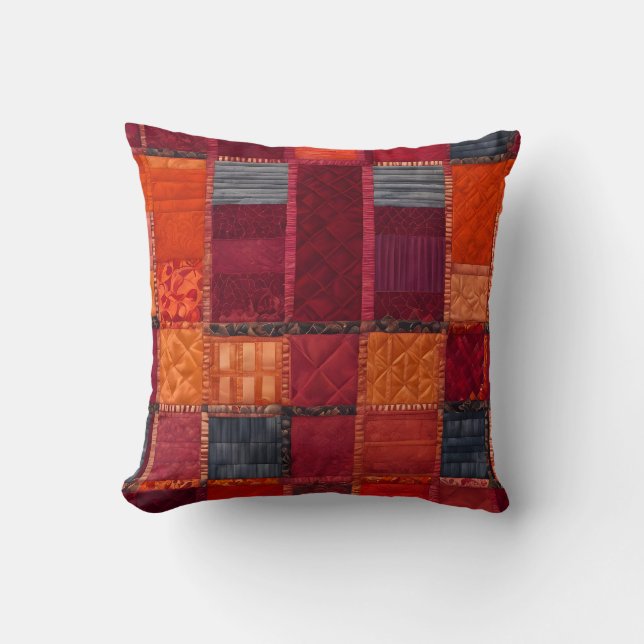 Colorful Patchwork Quilt Art Square Throw Pillow (Front)