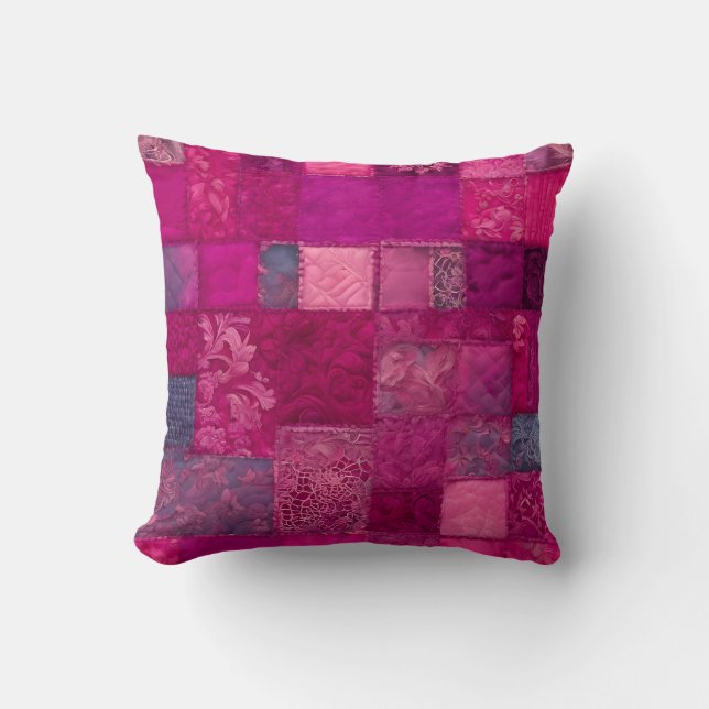 Colorful Patchwork Quilt Art Square Throw Pillow (Front)