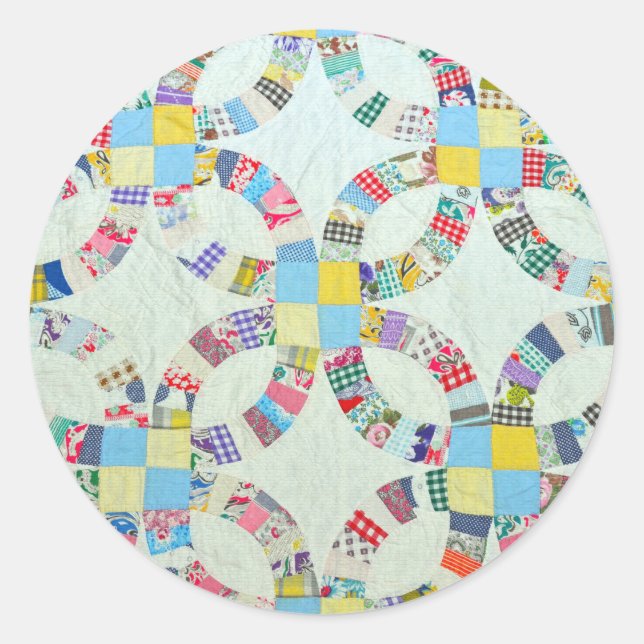 Colorful patchwork quilt classic round sticker (Front)
