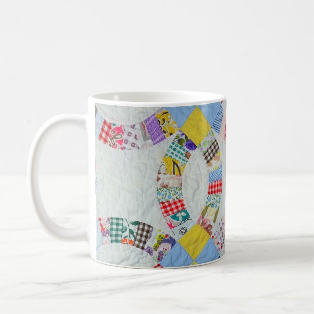 Colorful patchwork quilt coffee mug (Left)
