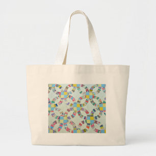Colorful patchwork quilt large tote bag
