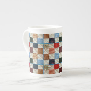 Colorful patchwork quilt pattern bone china mug