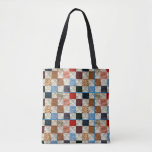 Colorful patchwork quilt pattern tote bag
