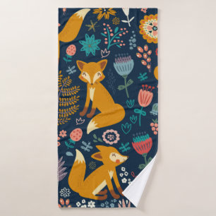 Colorful pattern with a foxfox,pattern,forest,fall bath towel
