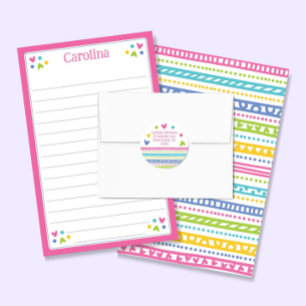 Colorful Patterns Kids Lined Letter Writing Paper