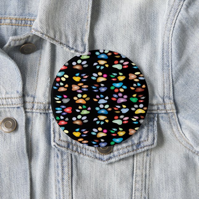 Colorful paw prints 4 inch round button (In Situ)