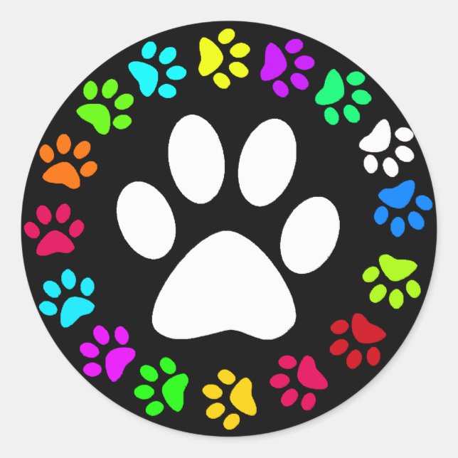 COLORFUL PAW PRINTS CLASSIC ROUND STICKER (Front)