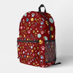 Colorful Paw Prints & Hearts Backpack Cute Floral