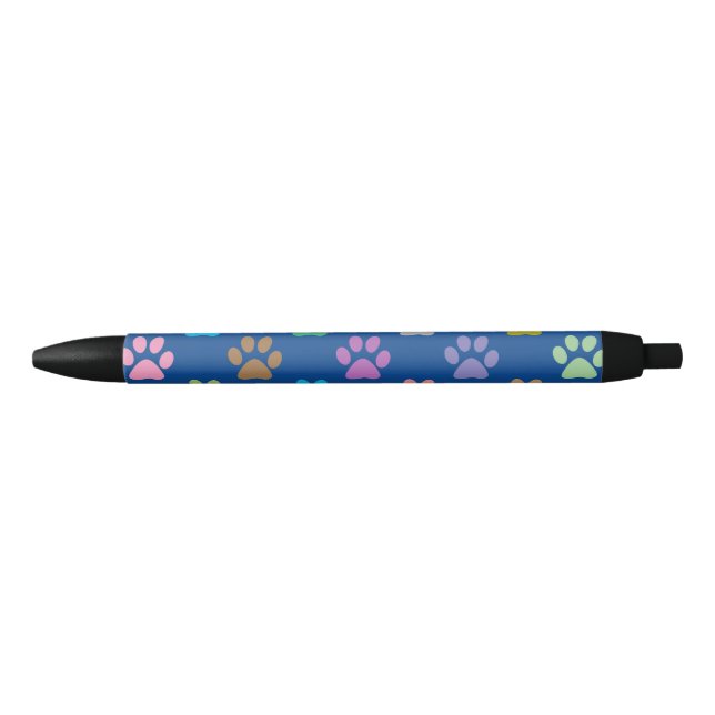 Colorful paw prints pattern black ink pen (Front)