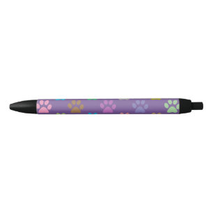 Colorful paw prints pattern black ink pen