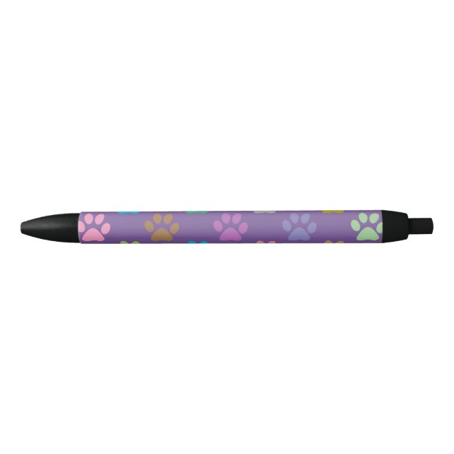 Colorful paw prints pattern black ink pen (Front)