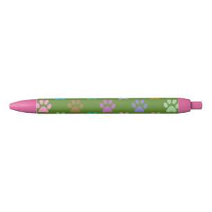 Colorful paw prints pattern black ink pen