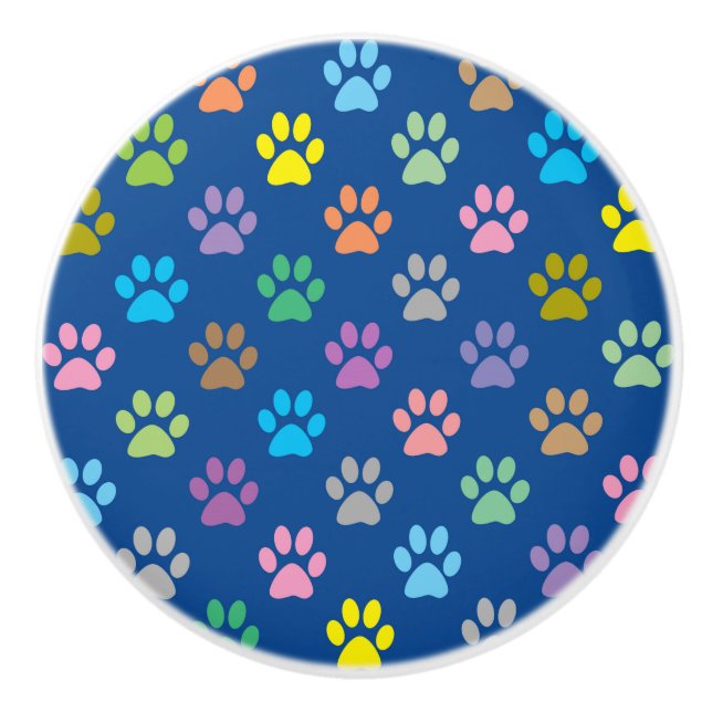 Colorful paw prints pattern ceramic knob (Front)