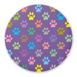 Colorful paw prints pattern ceramic knob