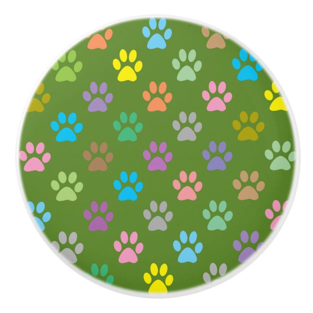 Colorful paw prints pattern ceramic knob (Front)