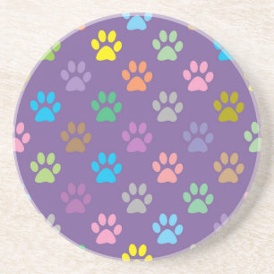 Colorful paw prints pattern coaster
