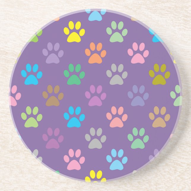 Colorful paw prints pattern coaster (Front)