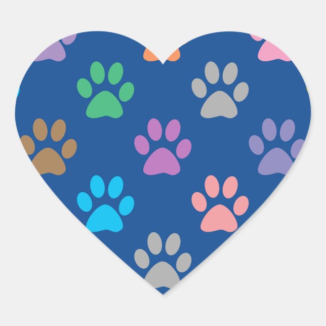 Colorful paw prints pattern heart sticker (Front)