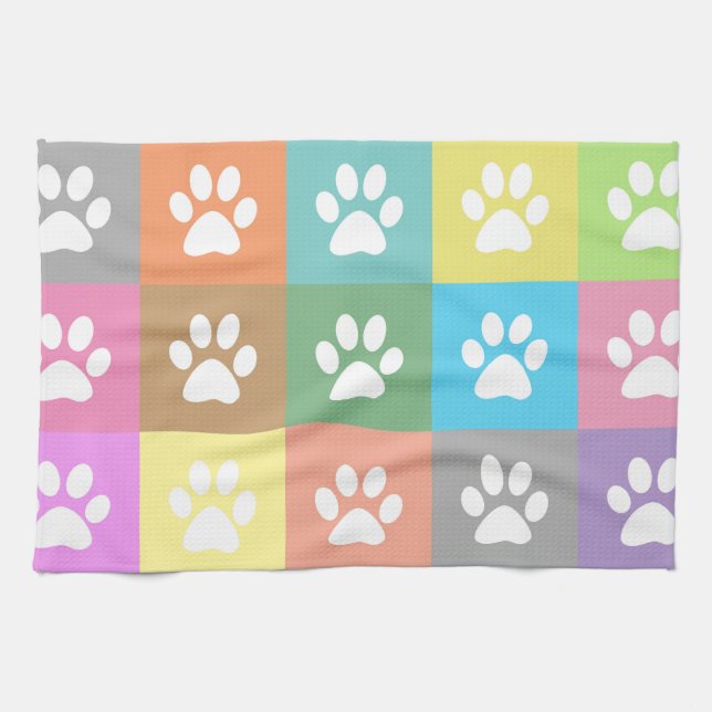 Colorful paw prints pattern    kitchen towel (Horizontal)