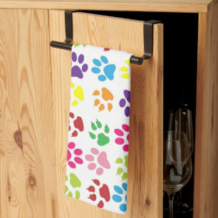 Colorful Paw Prints Pattern Kitchen Towel