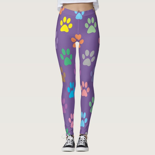 Colorful paw prints pattern leggings (Front)