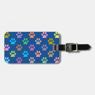 Colorful paw prints pattern luggage tag
