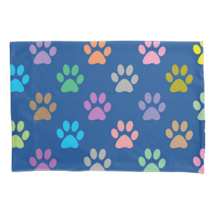 Colorful paw prints pattern pillowcase