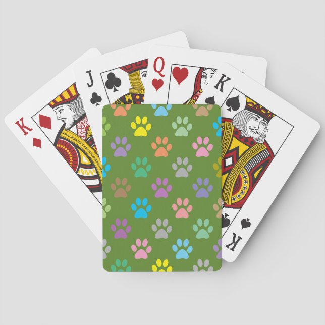 Colorful paw prints pattern playing cards (Back)