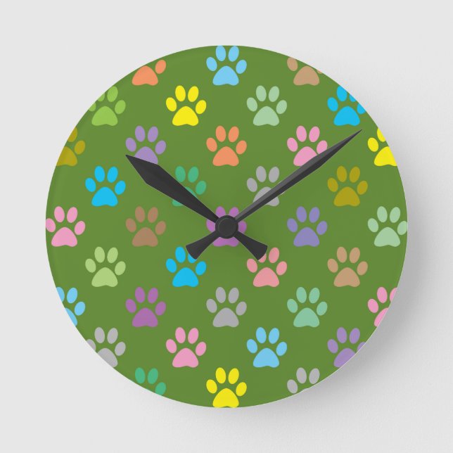 Colorful paw prints pattern round clock (Front)
