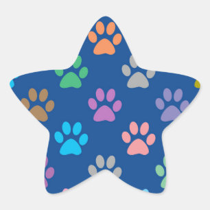 Colorful paw prints pattern star sticker
