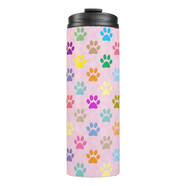 Colorful paw prints pattern thermal tumbler (Front)