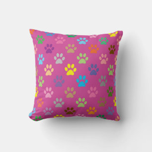 Colorful paw prints pattern  throw pillow